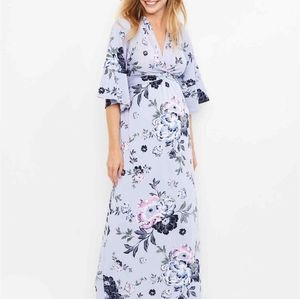 Jessica Simpson Maternity Blue Floral Flutter Sleeve Maxi Dress Size Medium